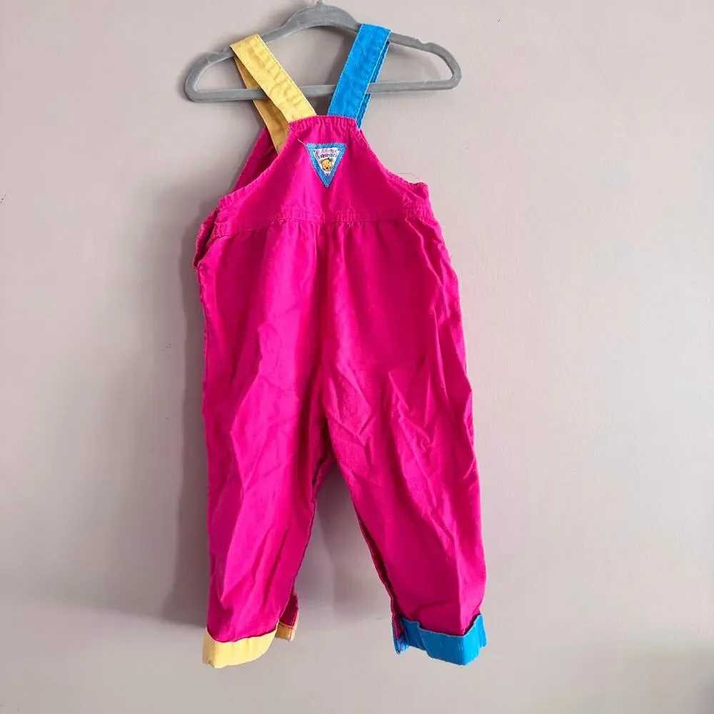Vintage OshKosh B'Gosh Pink Colorblock Overalls Dancing Bear 1990s Rare USA 24M